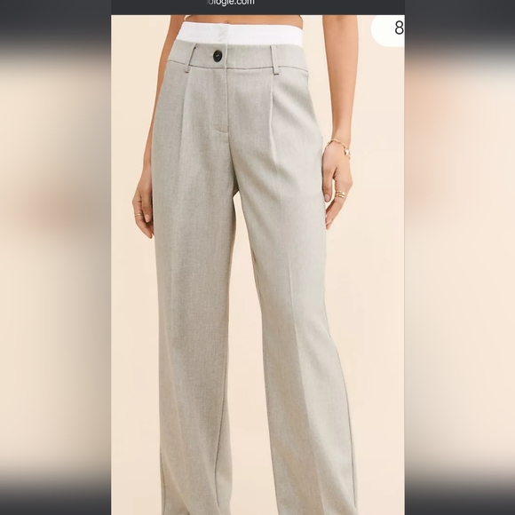 4Th And Reckless Pants - High-Rise Tailored Wide-Leg Trousers in Light Gray